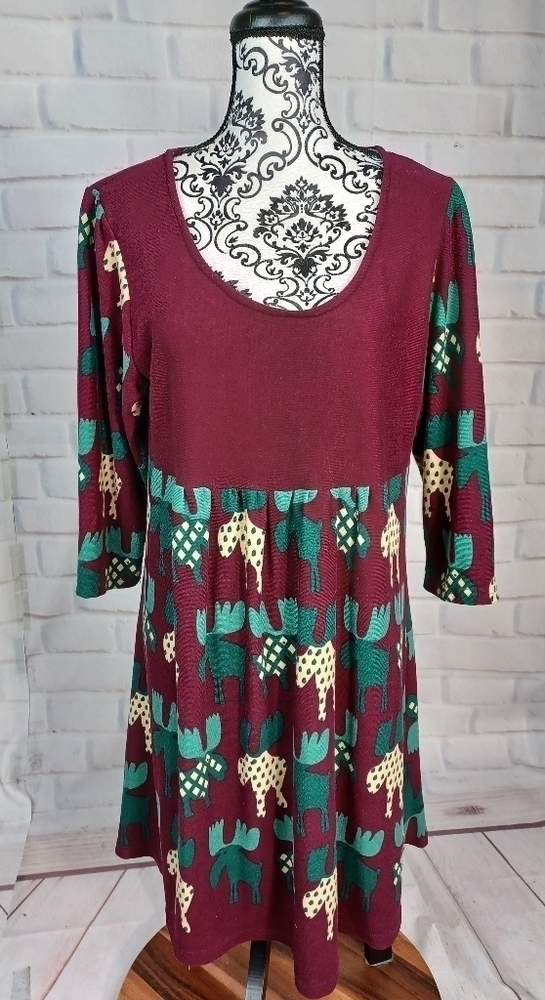 R&B collection women's stretch knit geometric print popover dress size 1x b11